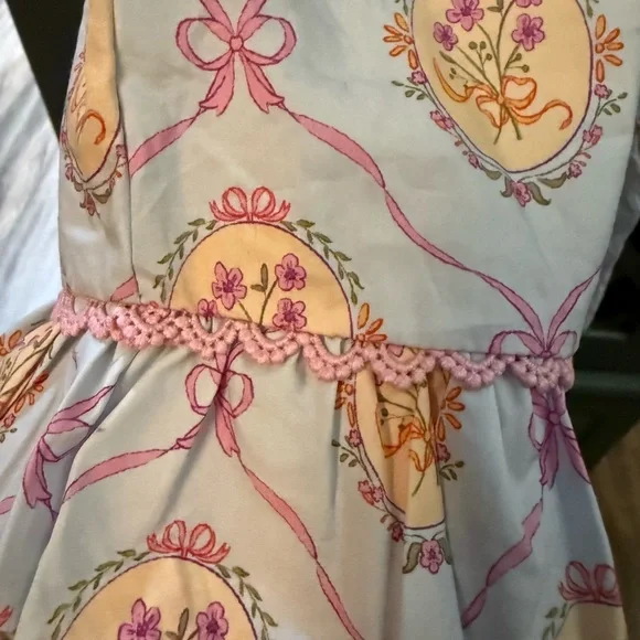 Shop the Mint Girls Floral Bow Print Top in Light Blue and Pink - Picture 6 of 10